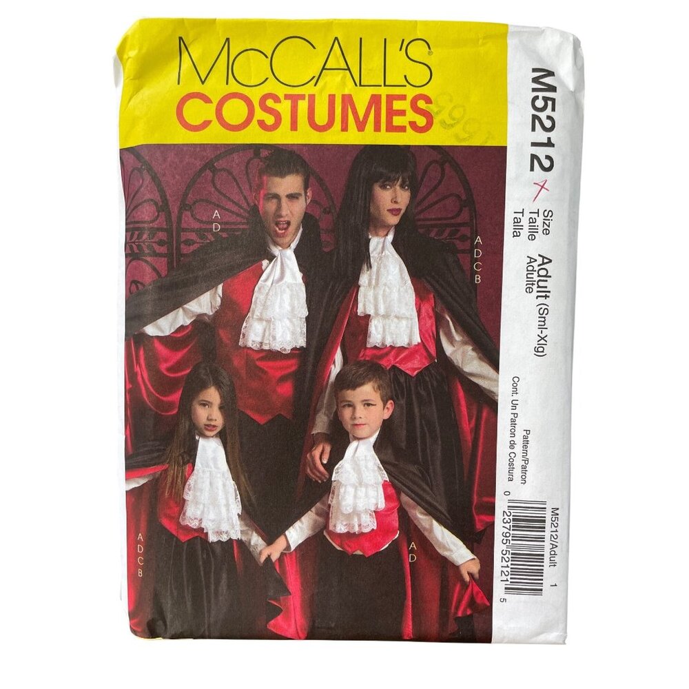 McCalls M5212 Sewing Pattern Size Adults Small-XL Vampire Costume Party UNCUT